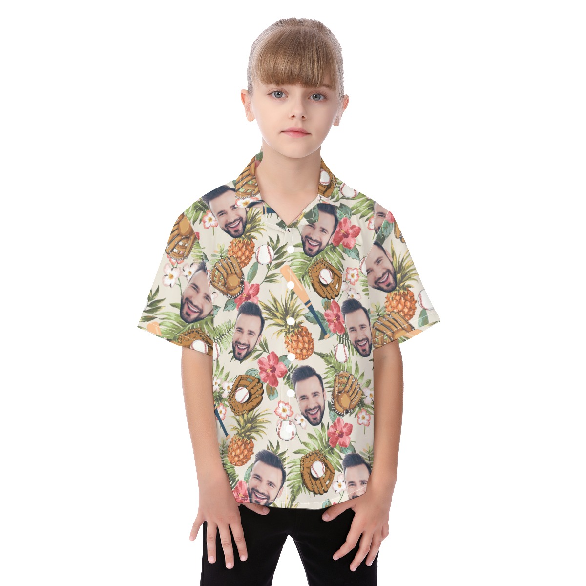 Cute Tropical Baseball Custom Face Hawaiian Shirt For Kids - variant image 1