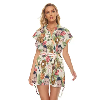 Custom Face Baseball Floral Hawaiian Dress With Belt For Summer