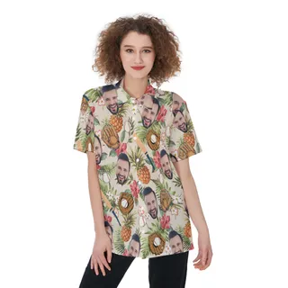 Tropical Baseball Custom Face Women's Hawaiian Shirt