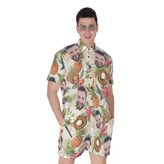 Tropical Baseball Custom Face Men's Hawaiiam Romper