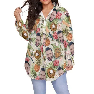 Funny Custom Face With Baseball Hawaiian Plus Size Shirt For Women