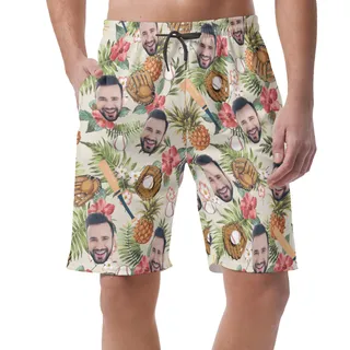 Tropical Custom Face Baseball Summer Beach Shorts For Men