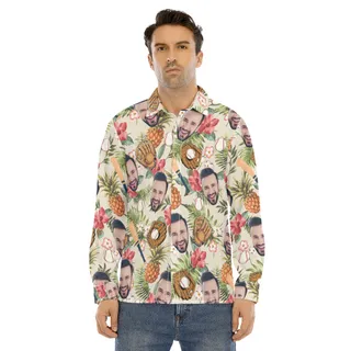 Custom Face Theme Baseball Tropical Hawaiian Long Sleeve Shirt
