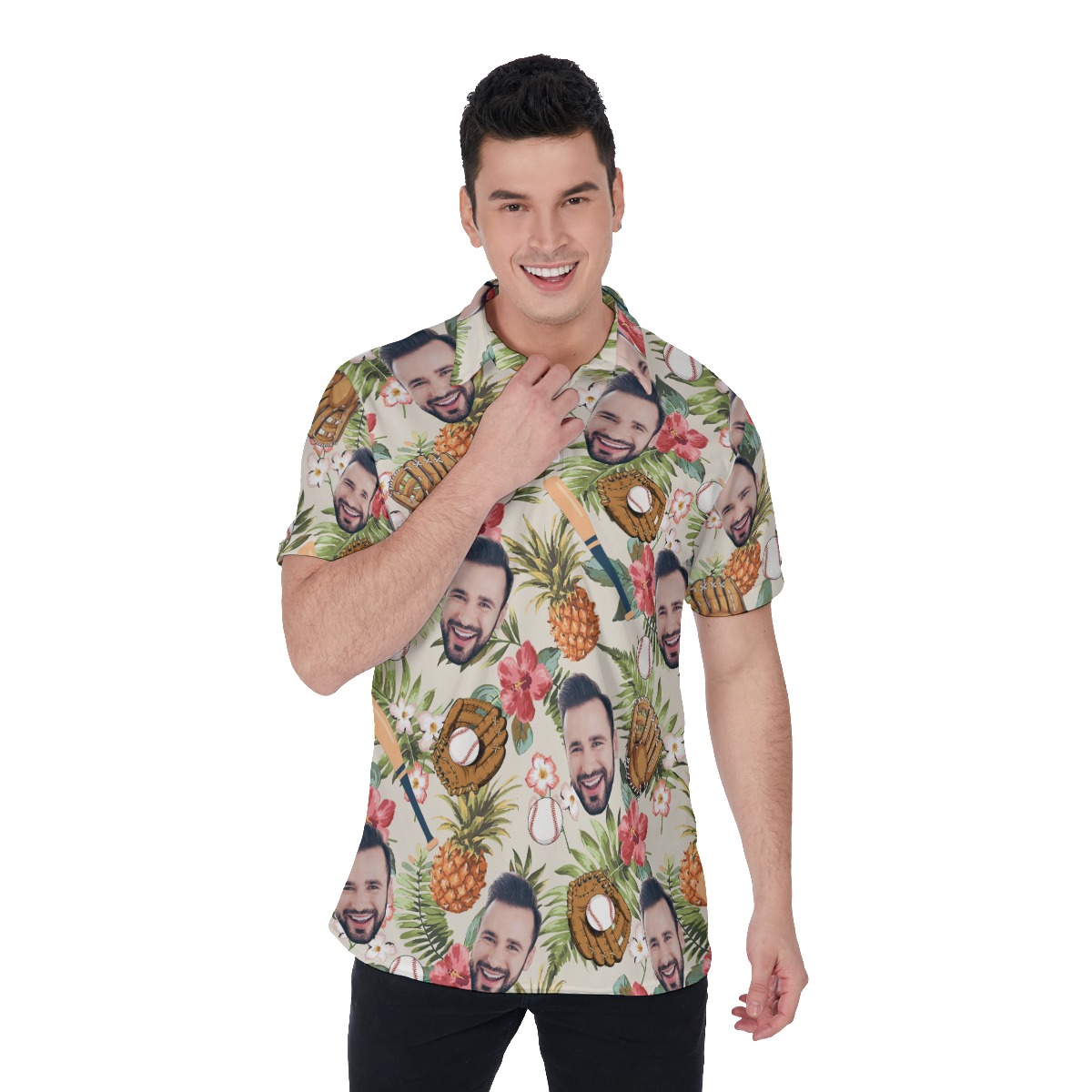 Tropical Baseball Custom Face Hawaiian Polo Shirt For Men - variant image 1