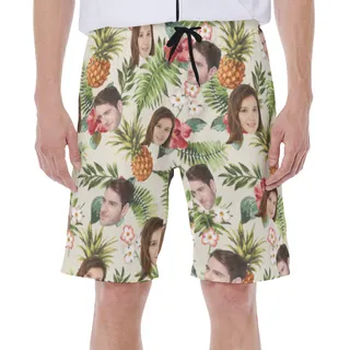 Funny Custom Face Tropical Hawaiian Swim Trunks For Men