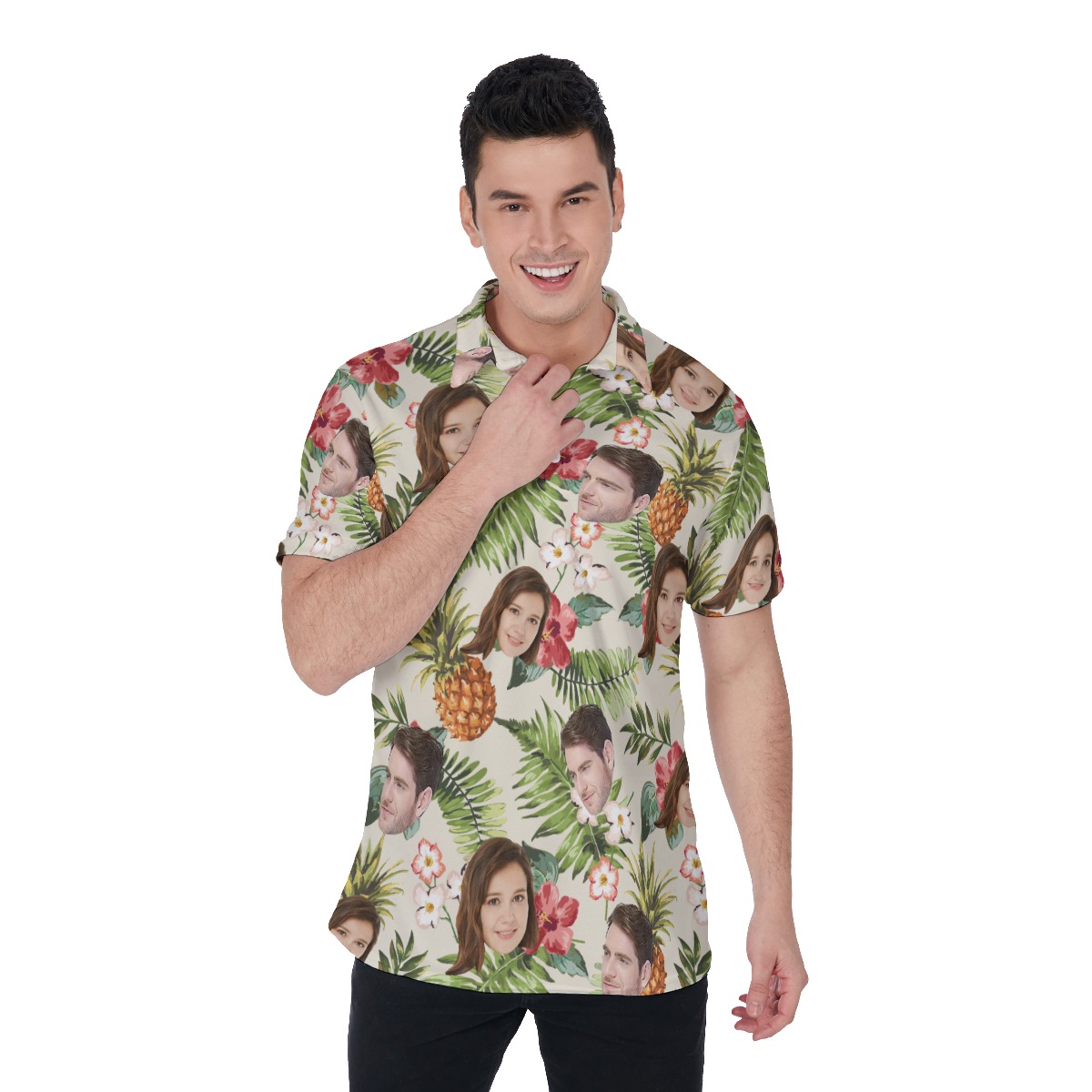 Floral Pineapple Custom Face Hawaiian Polo Shirt For Men - variant image 1