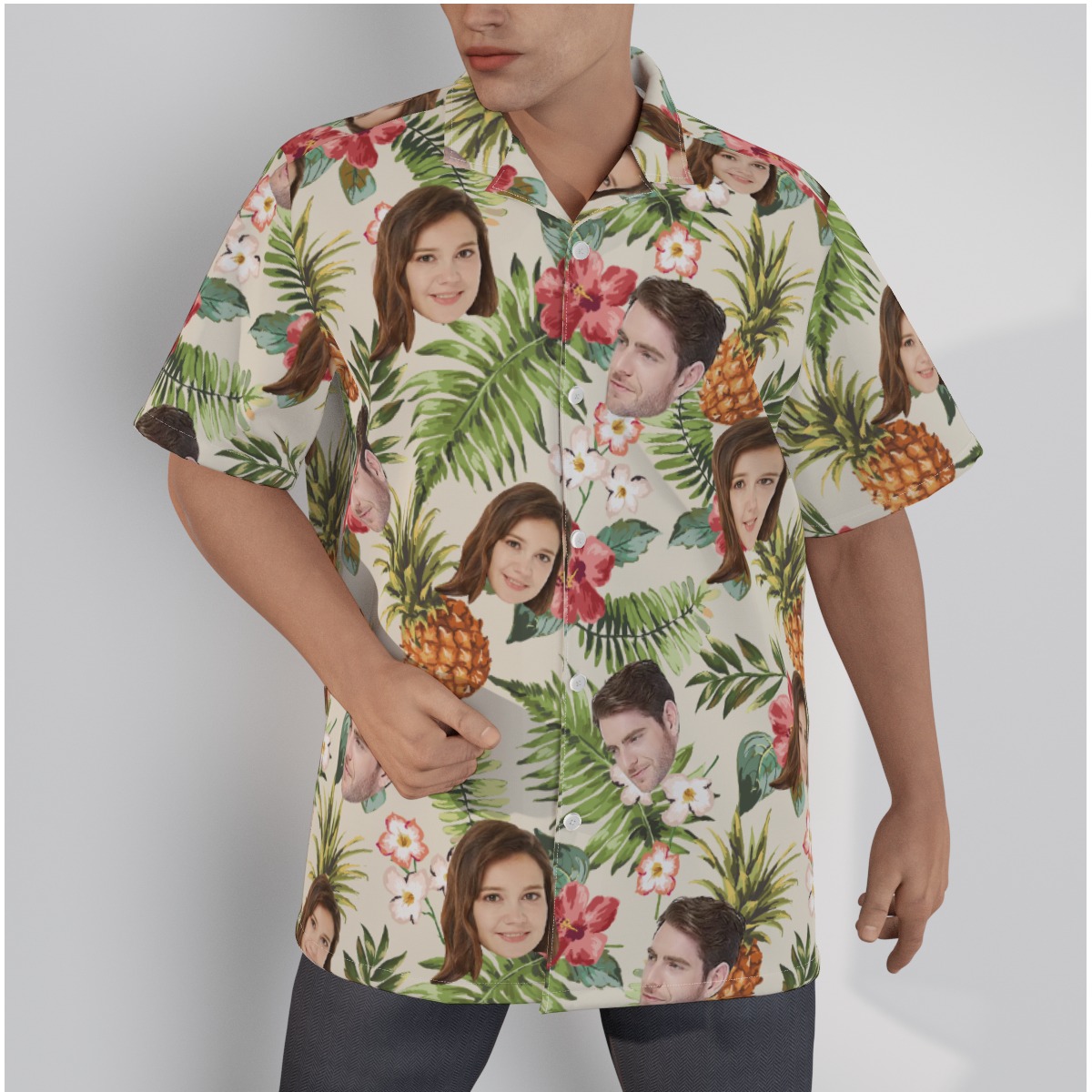Tropical Custom Face Hawaiian Shirt For Couple - variant image 1
