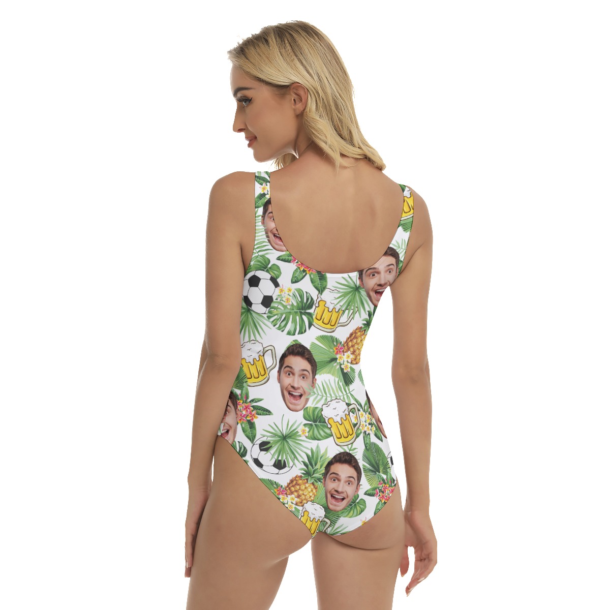 Tropical Soccer Beer Custom Face Hawaiian Swimsuit For Women
