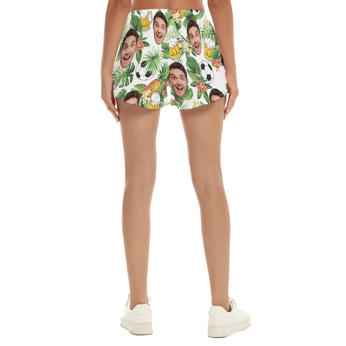 Cool Custom Face Soccer Beer Hawaiian Beach Shorts For Women