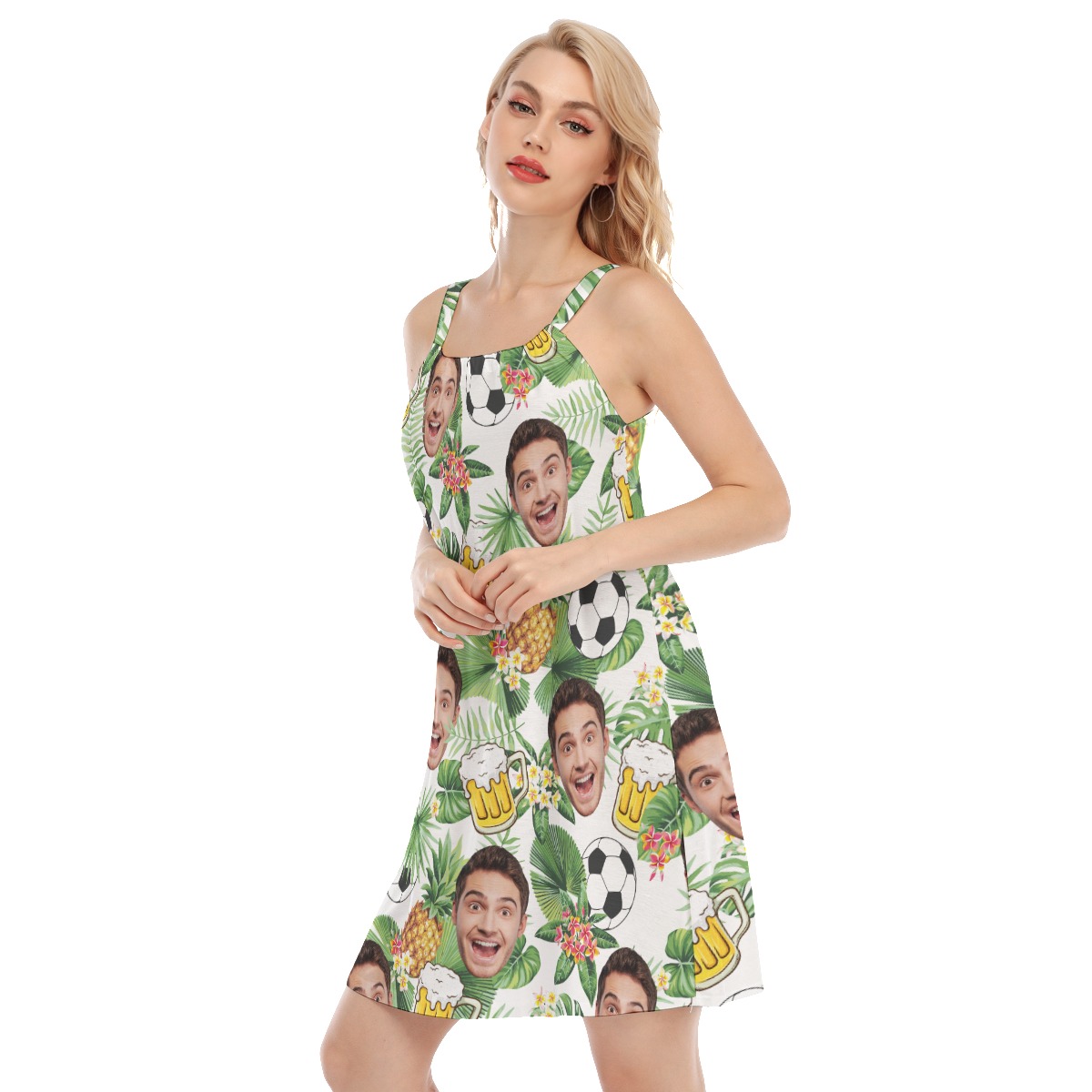 Tropical Custom Face Soccer Beer Hawaiian Dress For Women