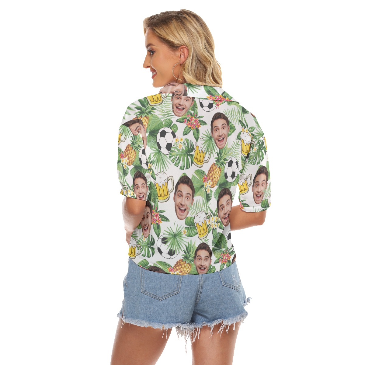Custom Tropical Soccer Beer Hawaiian Crop Top Shirt With Face