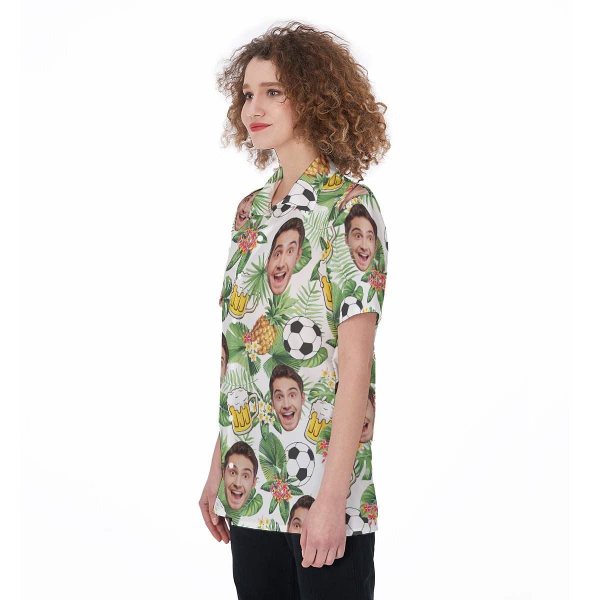 Tropical Soccer And Beer Custom Face Aloha Shirt For Women