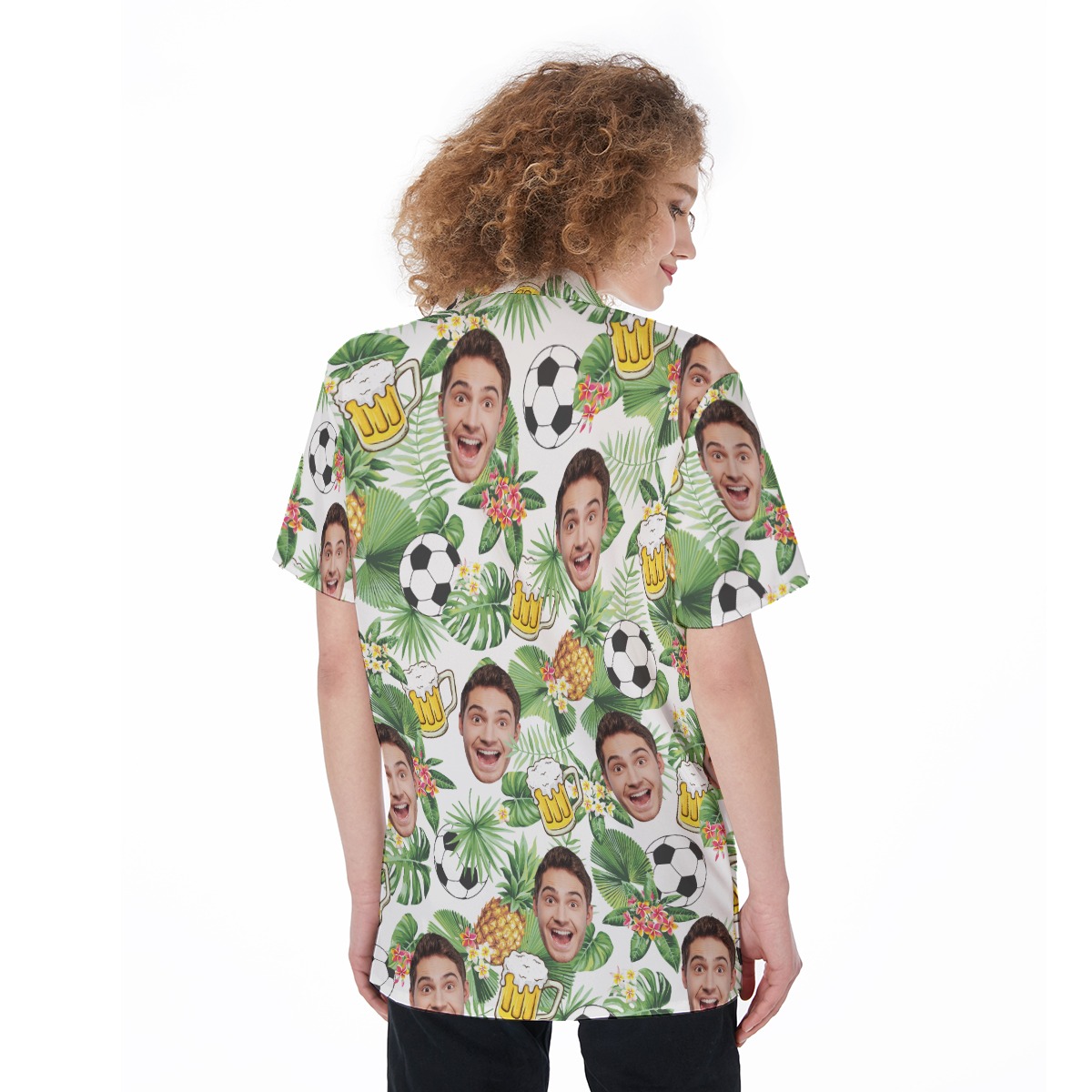 Tropical Soccer And Beer Custom Face Aloha Shirt For Women