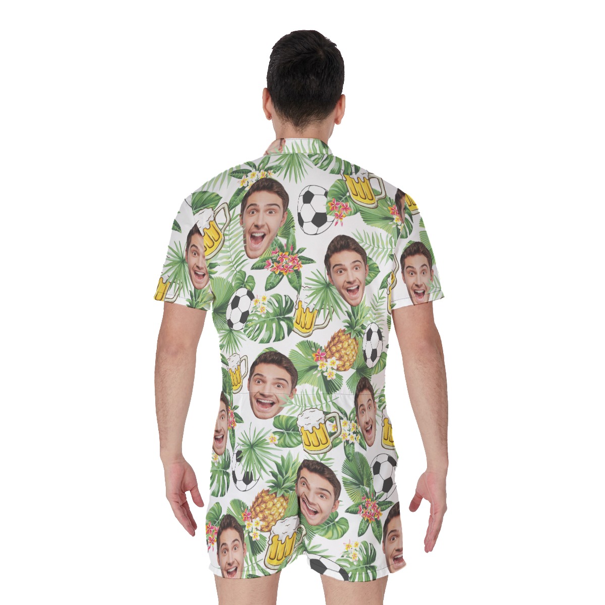 Funny Custom Face Beer And Soccer Hawaiian Romper For Men