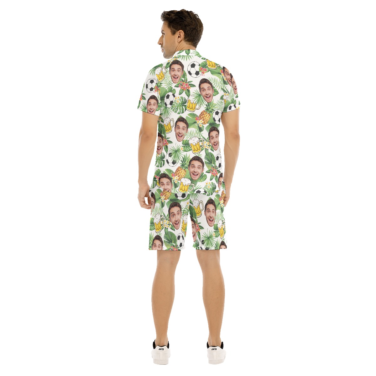 Set Custom Face Beer Soccer Hawaiian Shirt And Shorts For Men