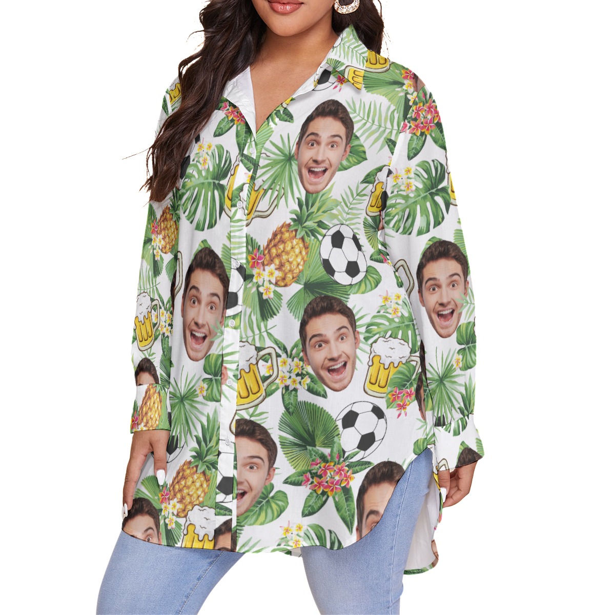 Funny Custom Tropical Soccer Beer Hawaiian Plus Size Shirt With Faces