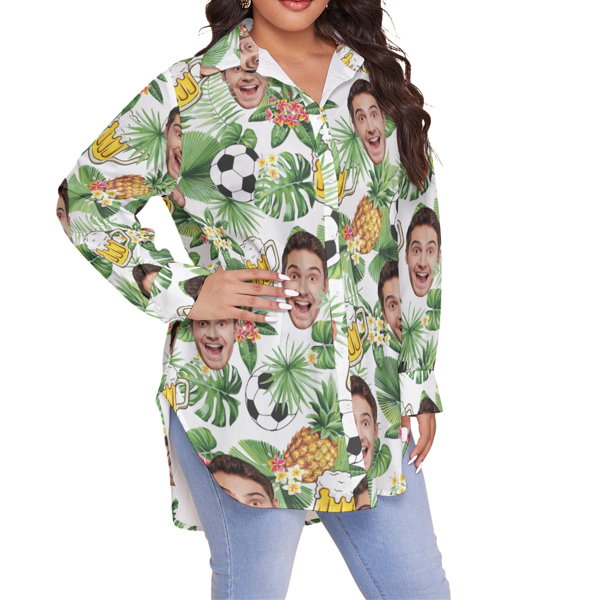 Funny Custom Tropical Soccer Beer Hawaiian Plus Size Shirt With Faces