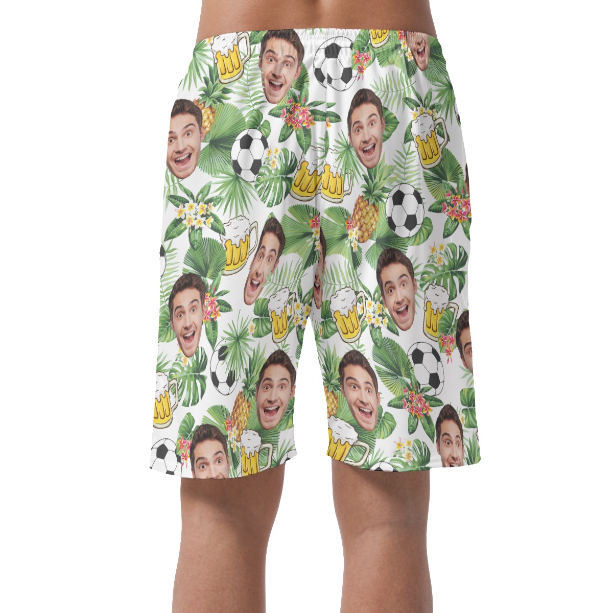Tropical Football And Beer Custom Face Hawaiian Beach Shorts For Men