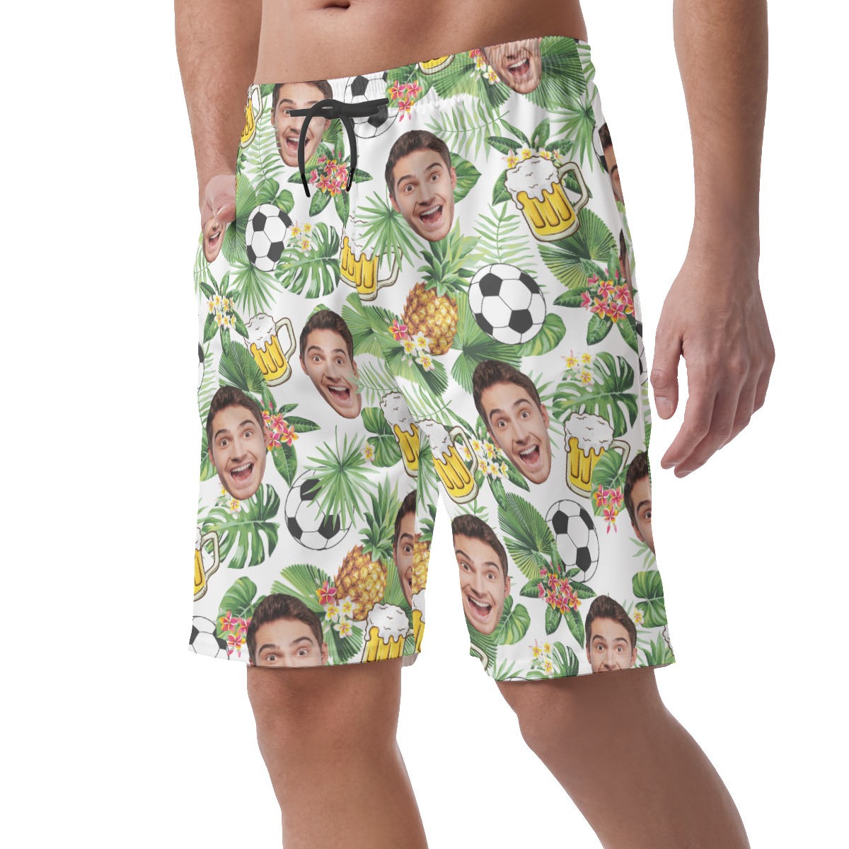 Tropical Football And Beer Custom Face Hawaiian Beach Shorts For Men