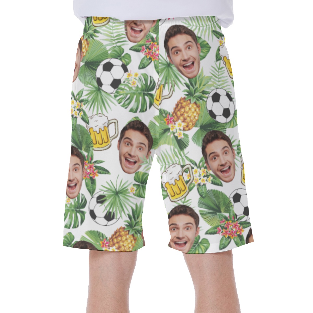Funny Custom Face Beer And Soccer Hawaiian Swim Trunks For Men