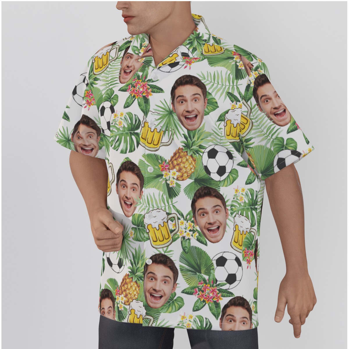 Soccer And Beer Custom Face Hawaiian Shirt