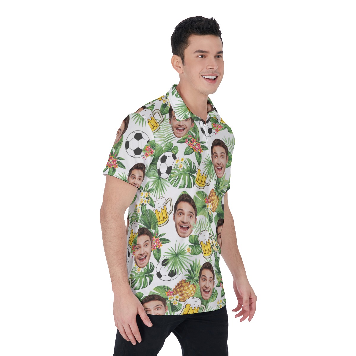 Cool Custom Face Tropical Beer Soccer Hawaiian Polo Shirt