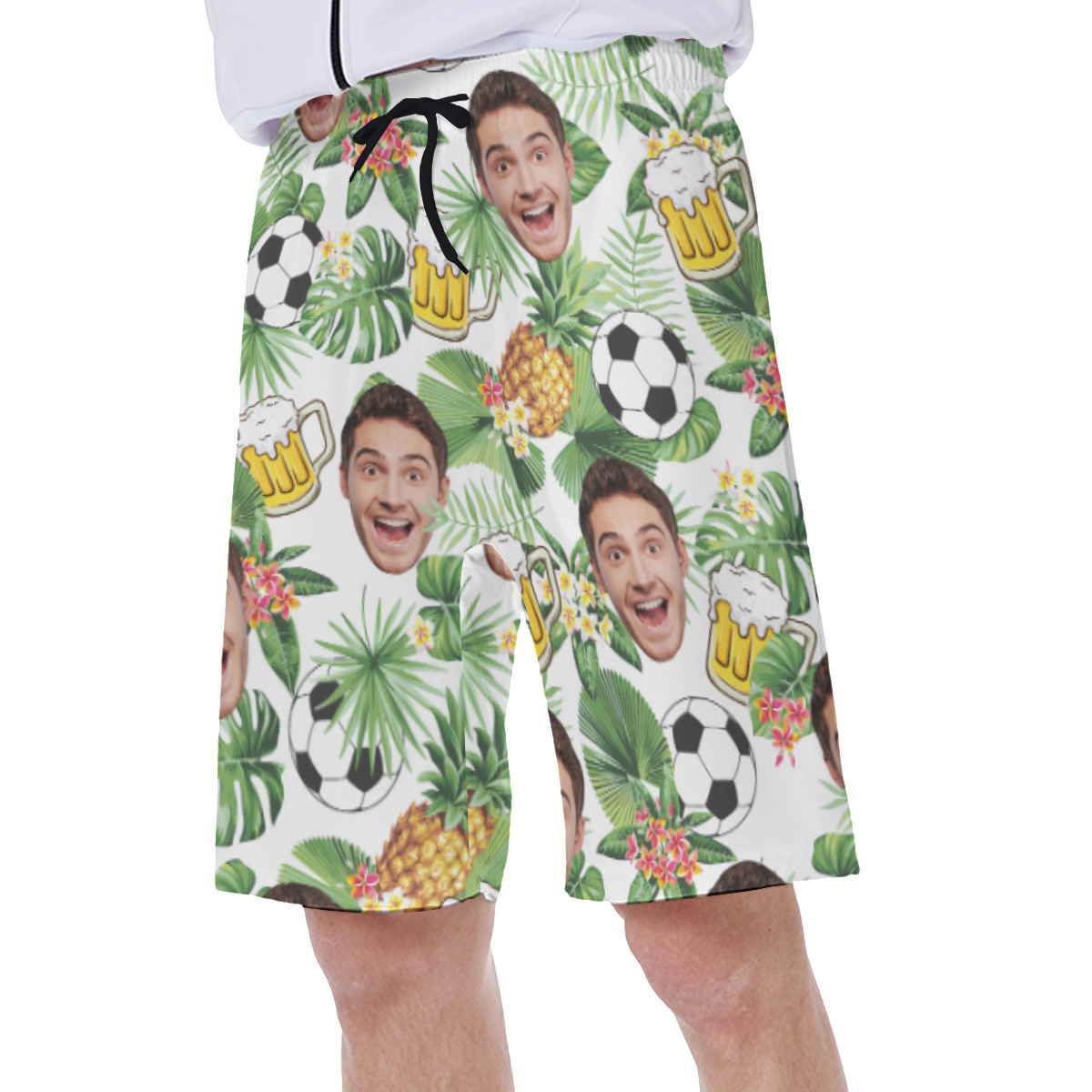 Funny Custom Face Beer And Soccer Hawaiian Swim Trunks For Men