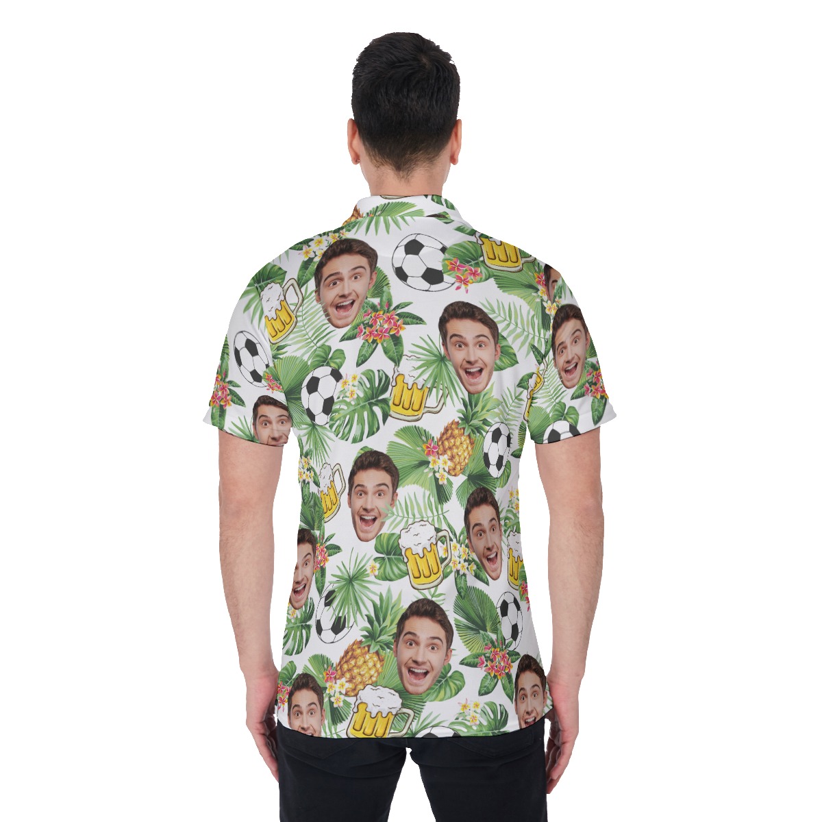 Cool Custom Face Tropical Beer Soccer Hawaiian Polo Shirt