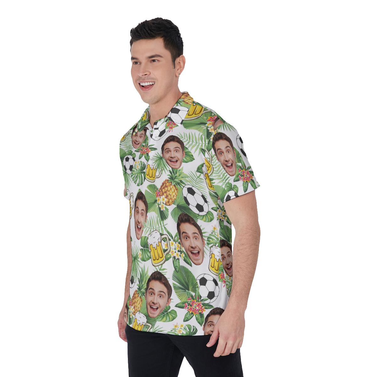 Cool Custom Face Tropical Beer Soccer Hawaiian Polo Shirt