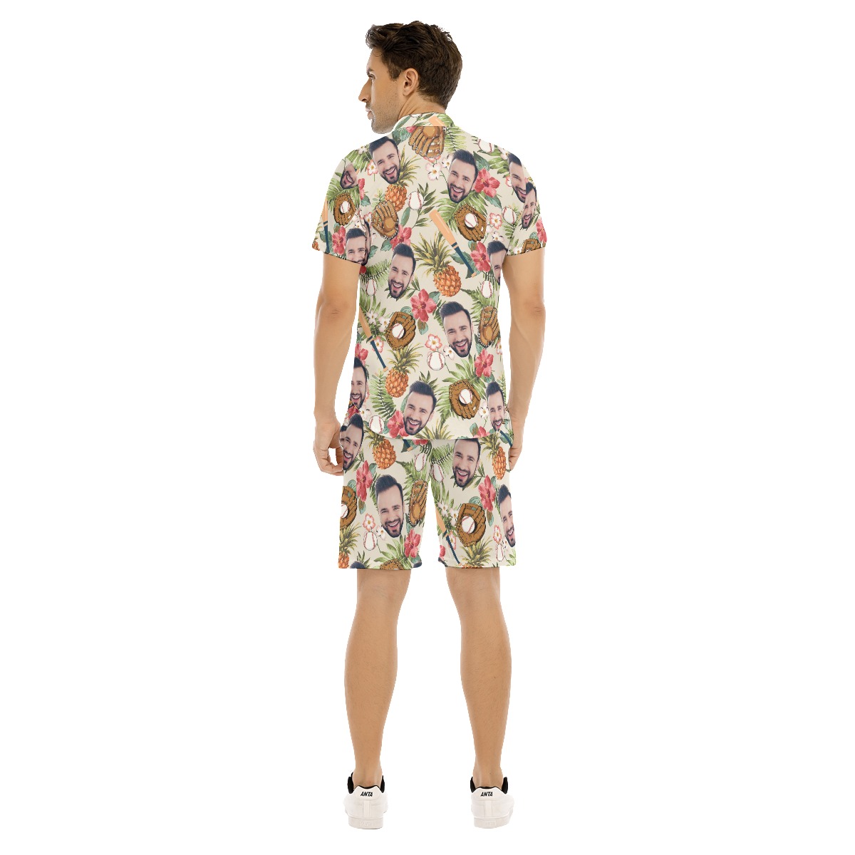 Set Custom Face Baseball Tropical Hawaiian Shirt And Shorts For Men