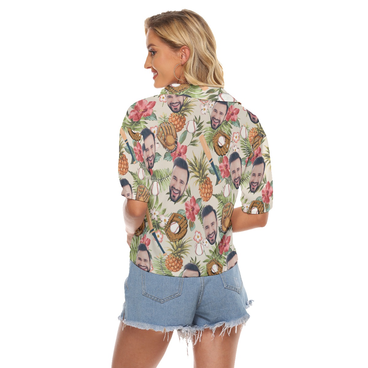 Custom Tropical Baseball Hawaiian Crop Top Shirt With Faces