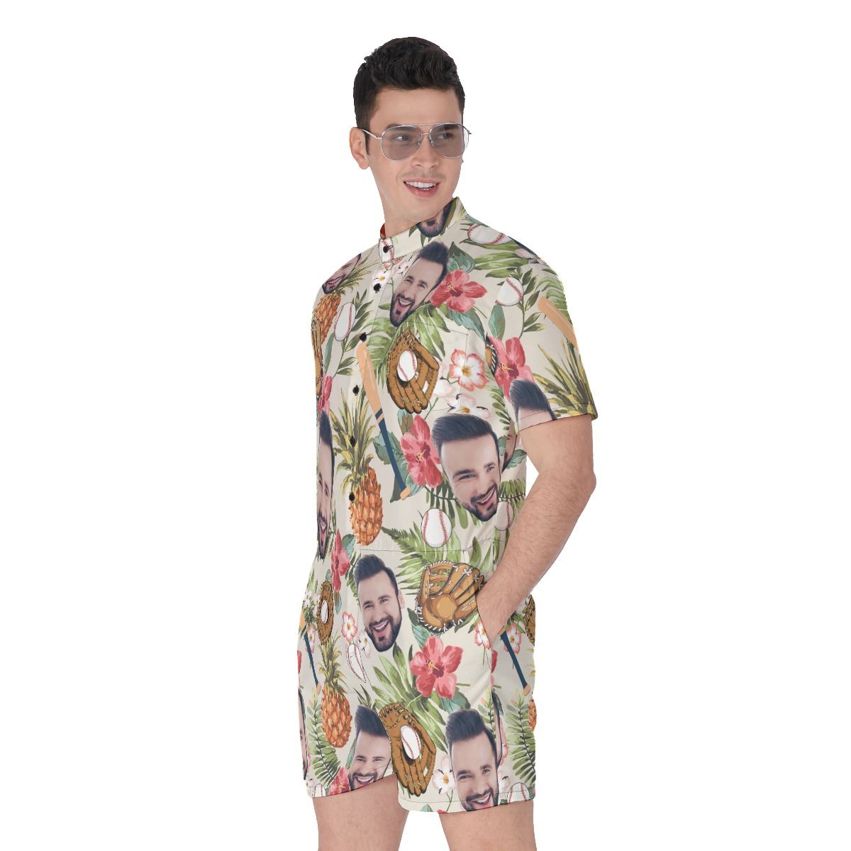Tropical Baseball Custom Face Men's Hawaiiam Romper