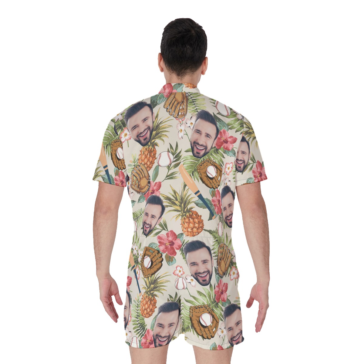 Tropical Baseball Custom Face Men's Hawaiiam Romper