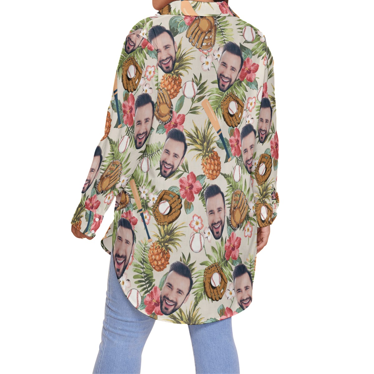 Funny Custom Face With Baseball Hawaiian Plus Size Shirt For Women