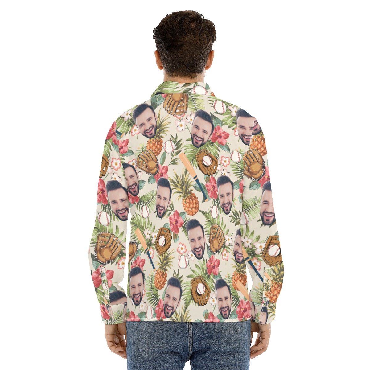Custom Face Theme Baseball Tropical Hawaiian Long Sleeve Shirt