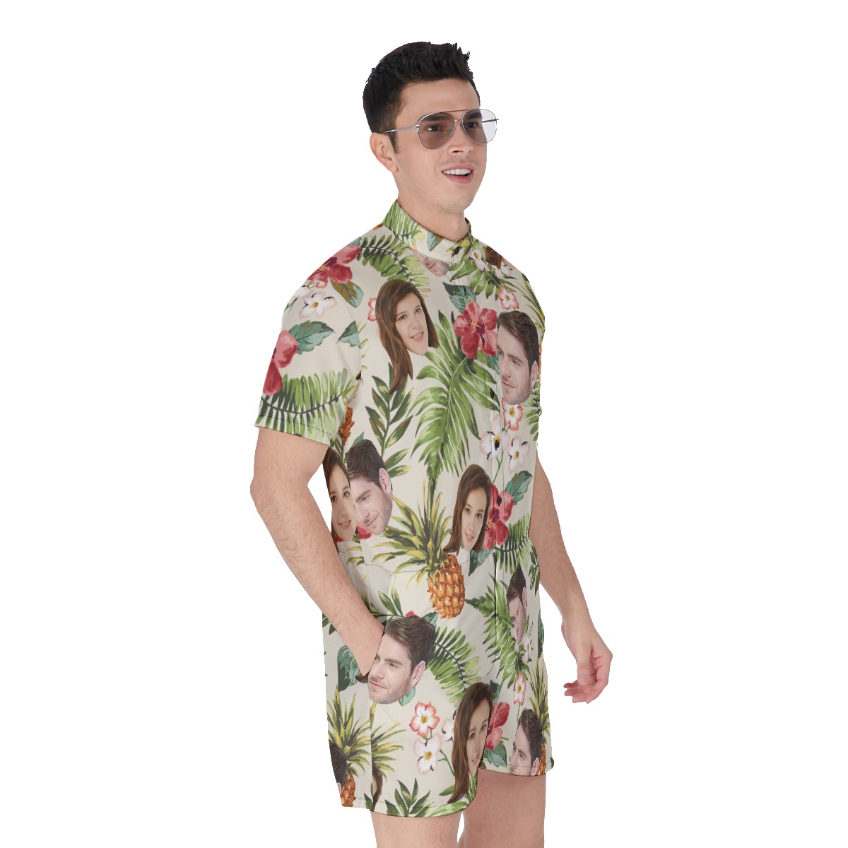 Funny Custom 2 Faces With Pineapple Tropical Patterns Men's Hawaiian Romper