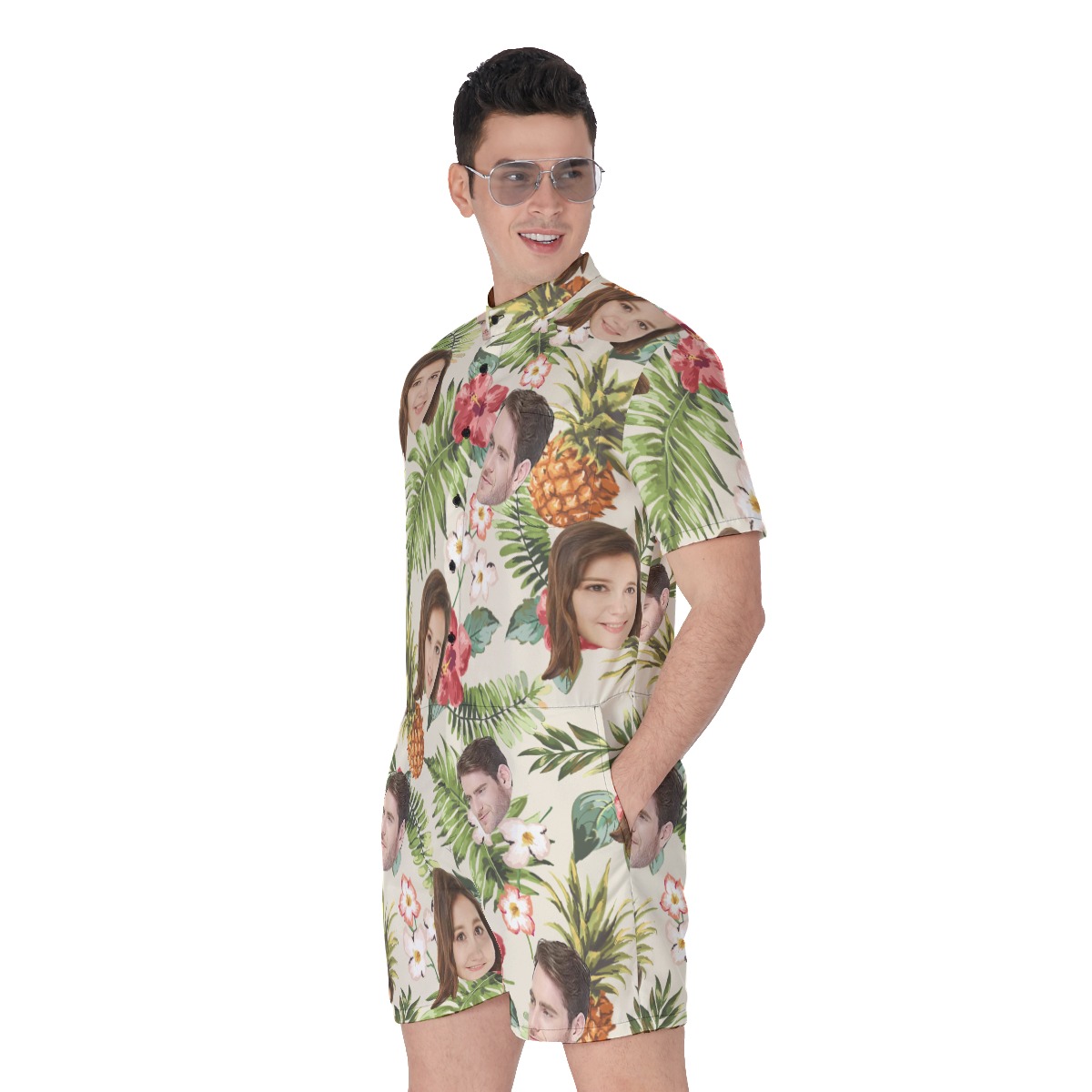 Funny Custom 2 Faces With Pineapple Tropical Patterns Men's Hawaiian Romper