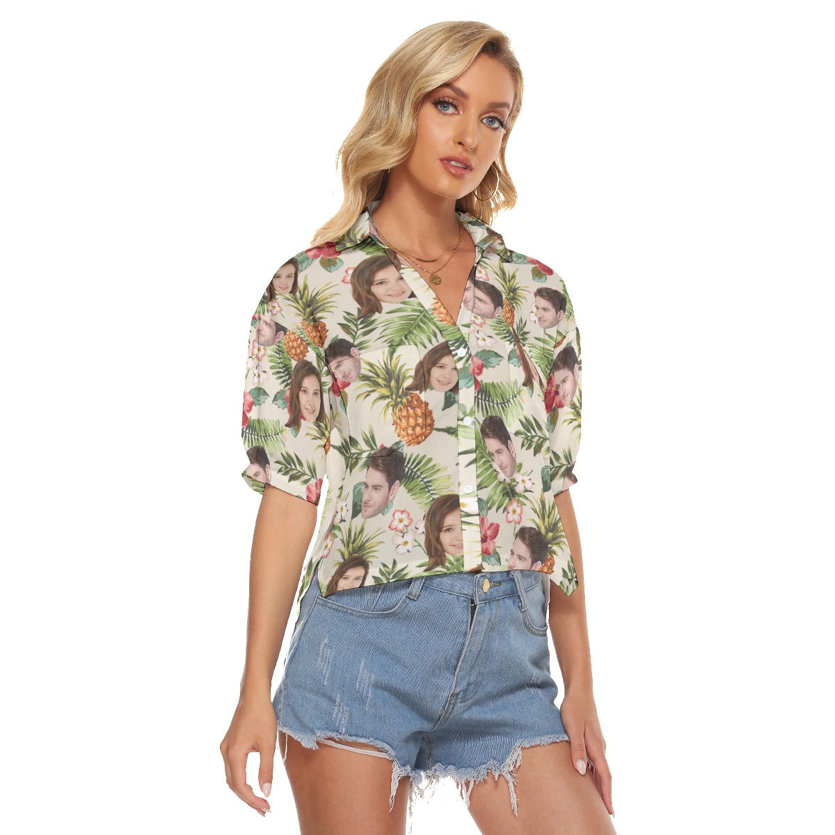 Tropical Custom Face Hawaiian Crop Top Shirt For Women