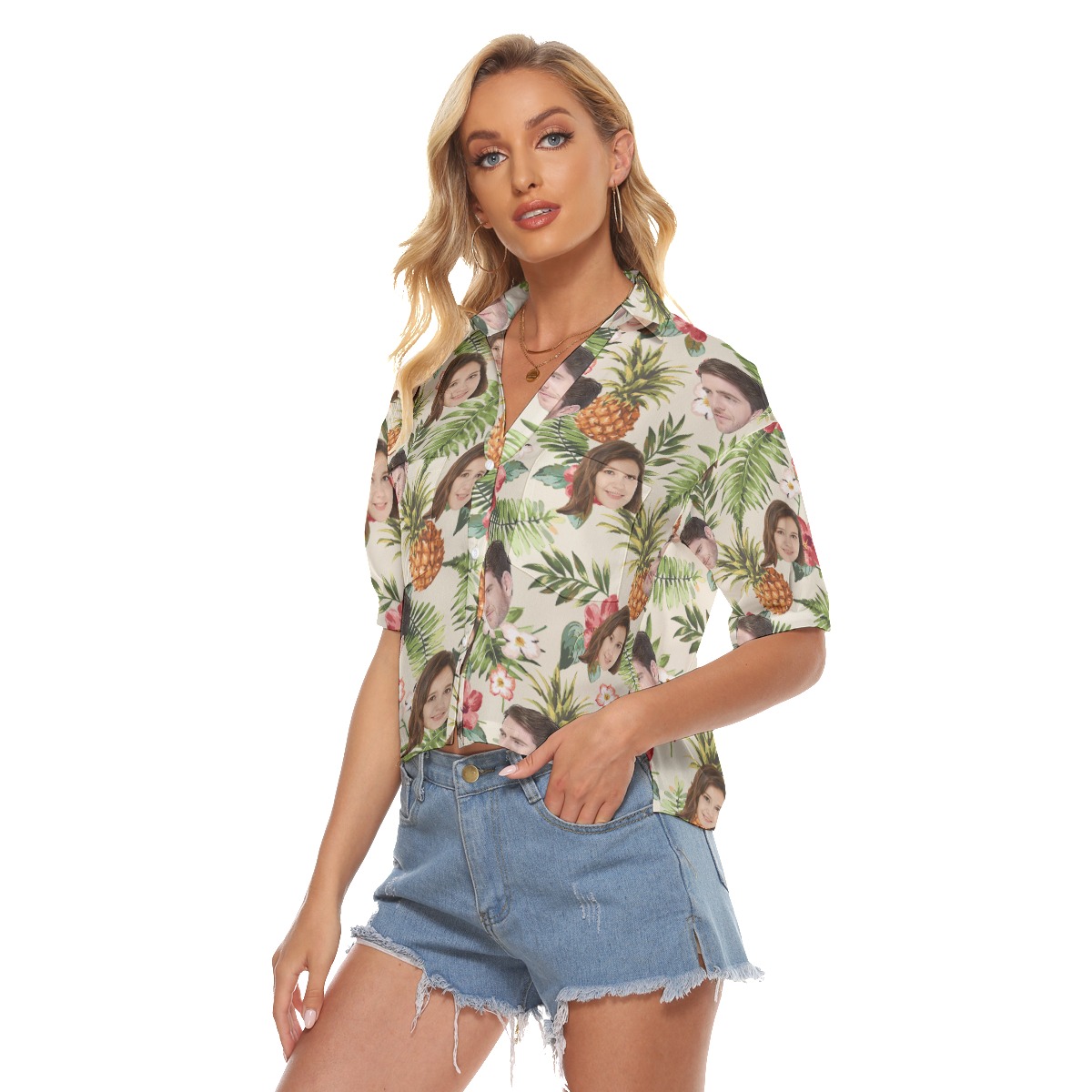 Tropical Custom Face Hawaiian Crop Top Shirt For Women