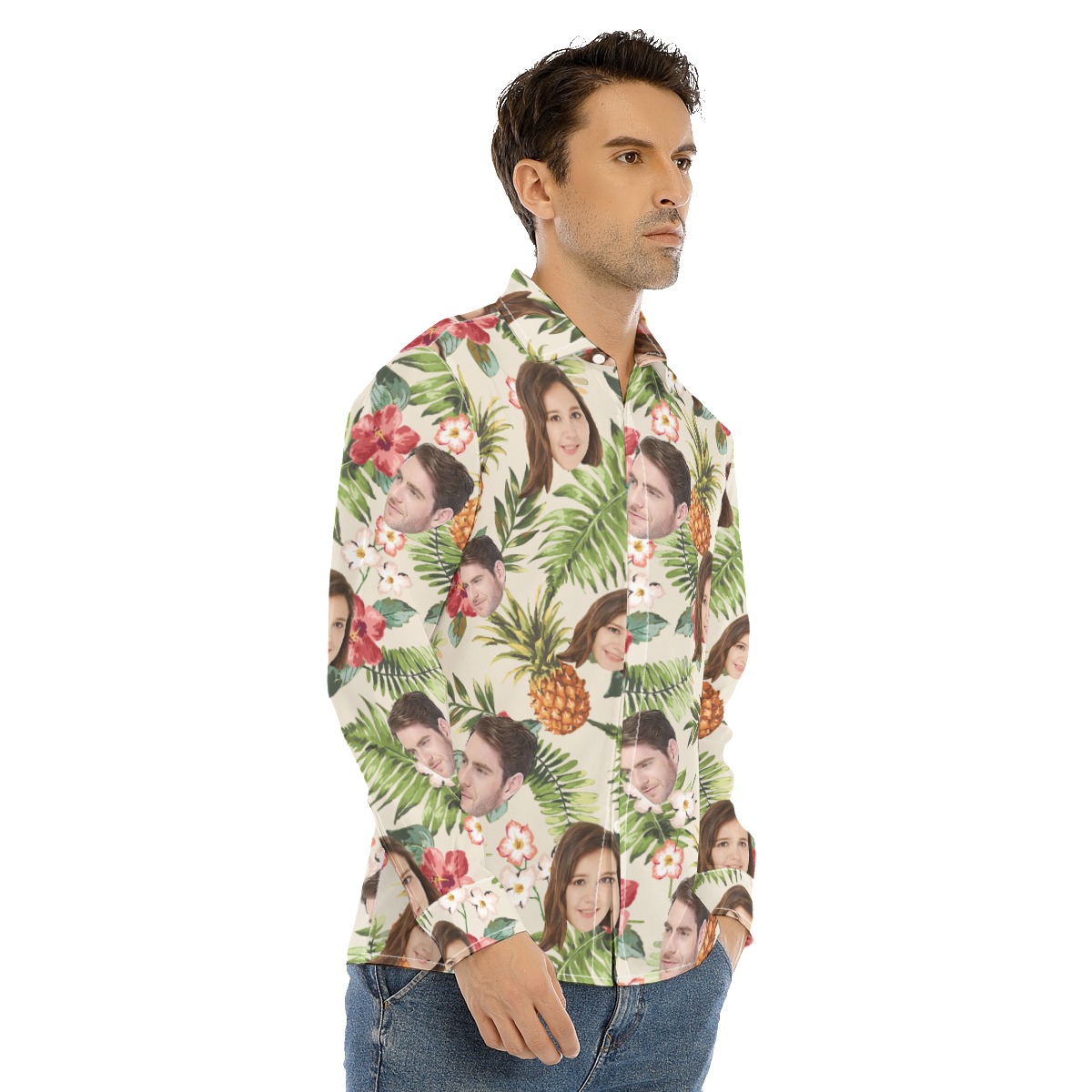 Custom Tropical Long Sleeve Hawaiian Shirt With 2 Faces