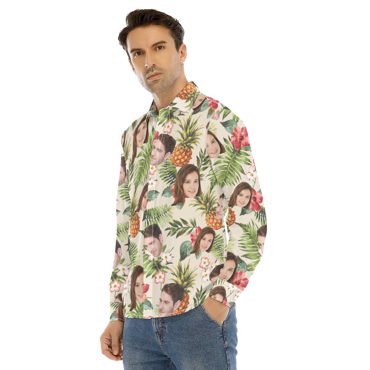 Custom Tropical Long Sleeve Hawaiian Shirt With 2 Faces