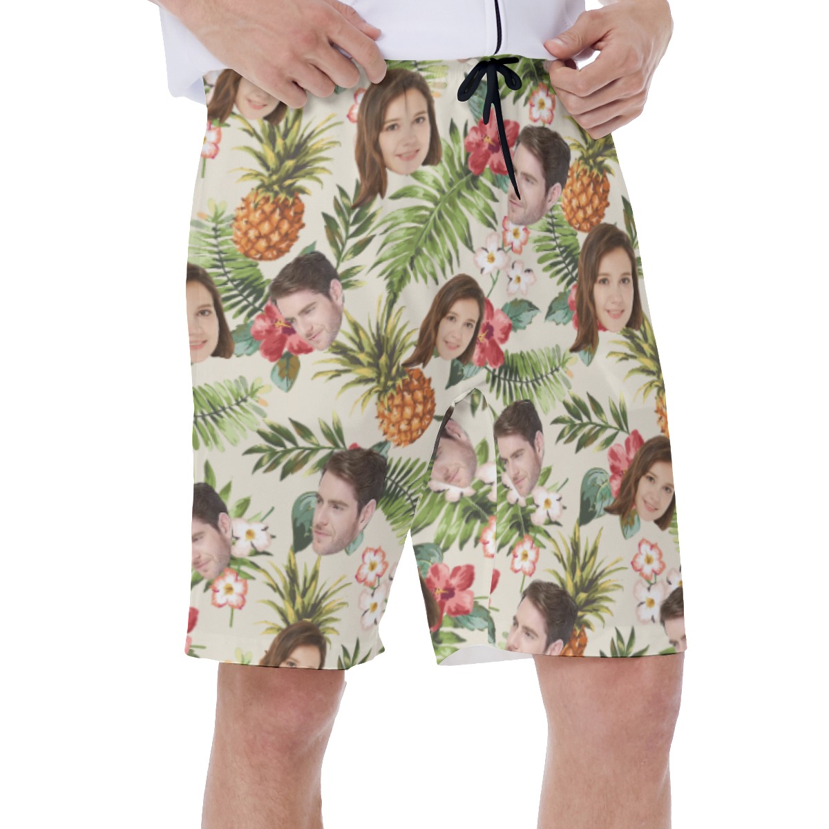Funny Custom Face Tropical Hawaiian Swim Trunks For Men