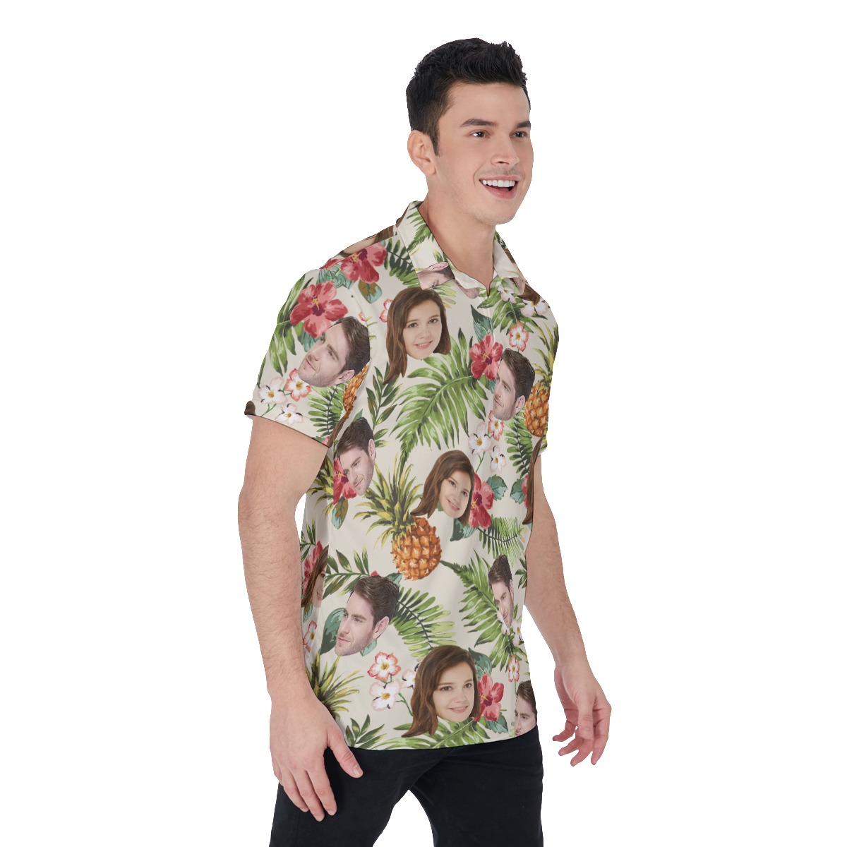 Floral Pineapple Custom Face Hawaiian Polo Shirt For Men