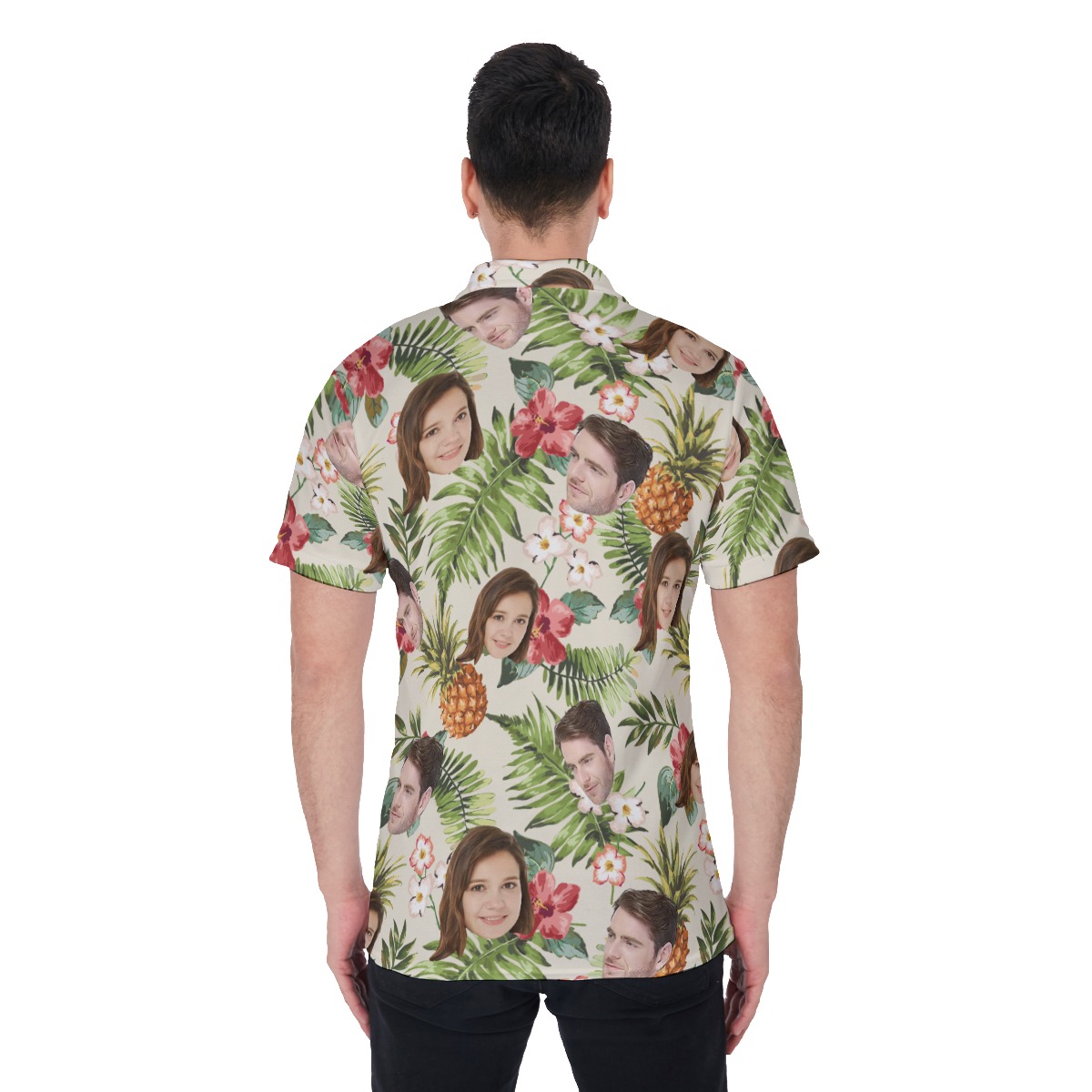Floral Pineapple Custom Face Hawaiian Polo Shirt For Men