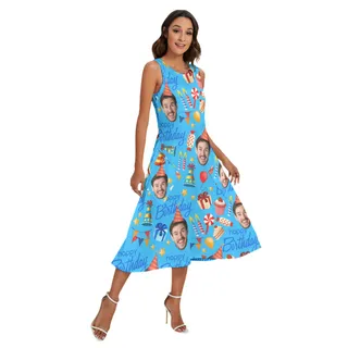 Custom Face Birthday Theme Hawaiian Dress Sleeveless