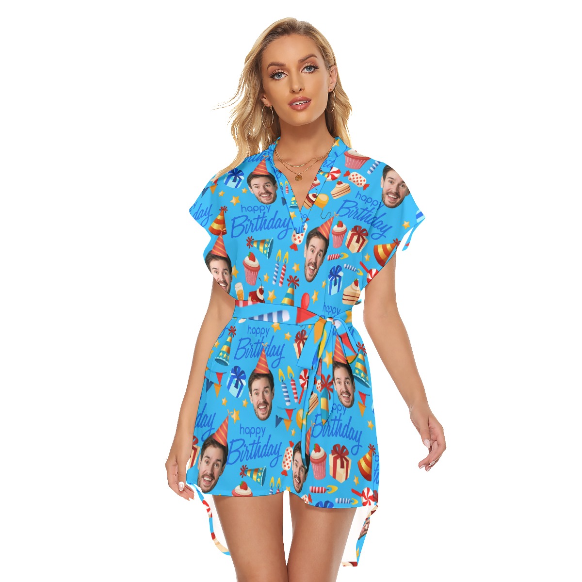 Custom Face Birthday Hawaiian Dress With Tie For Summer - variant image 1