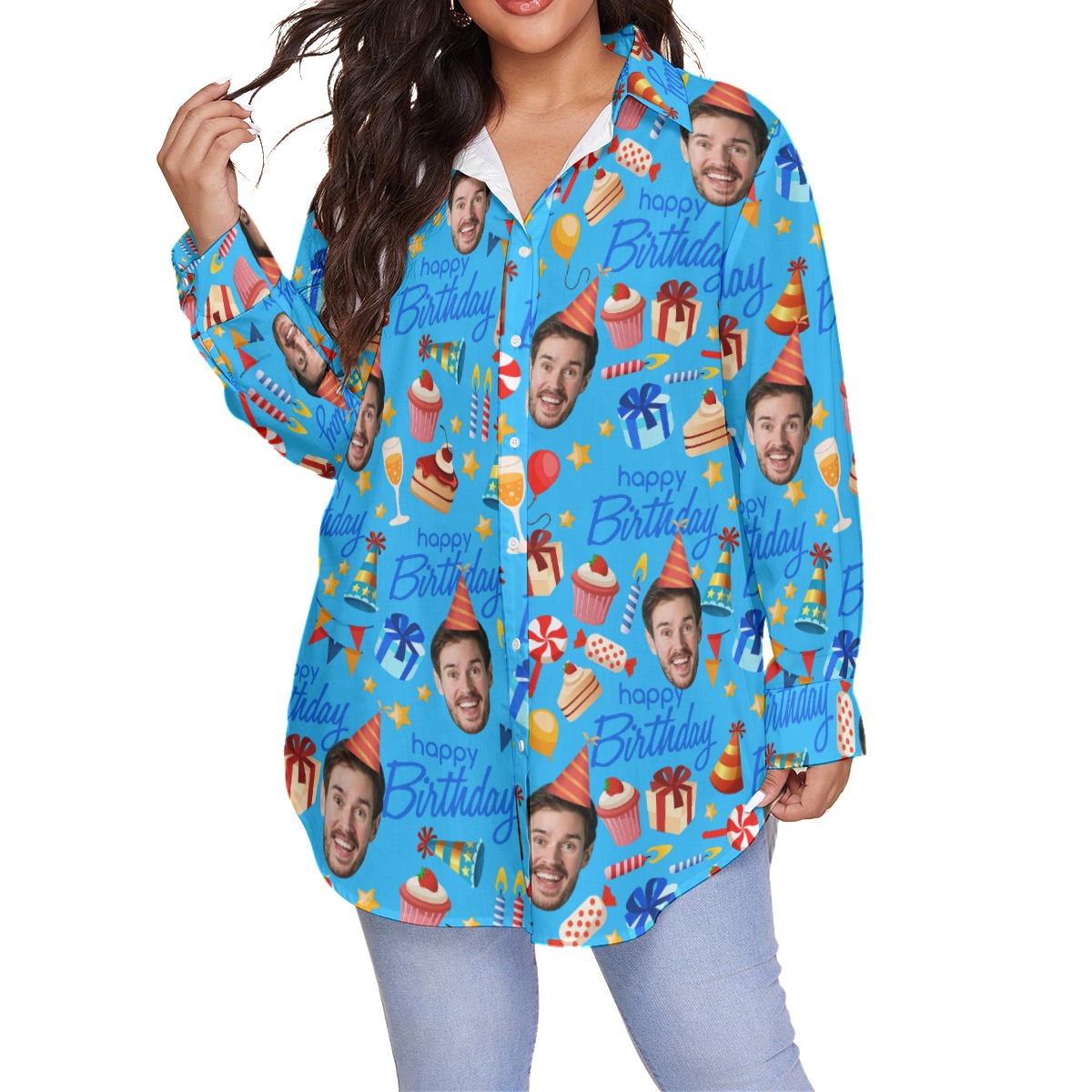Custom Face Happy Birthday Women's Plus Size Shirt - variant image 1