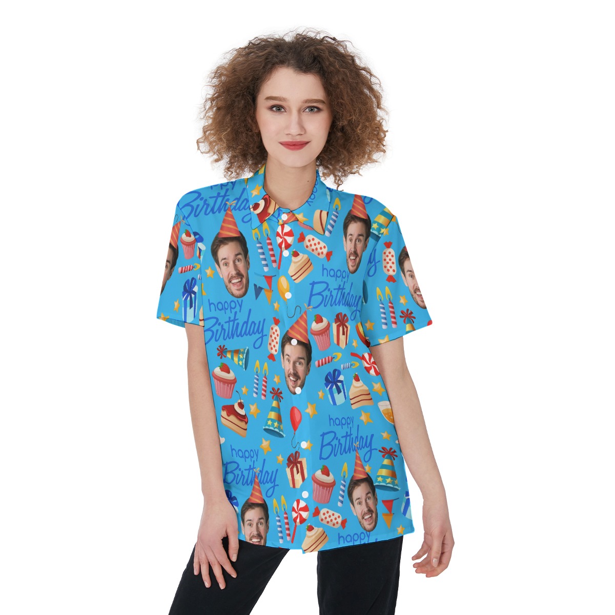 Custom Face Happy Birthday Theme Hawaiian Shirt For Women - variant image 1