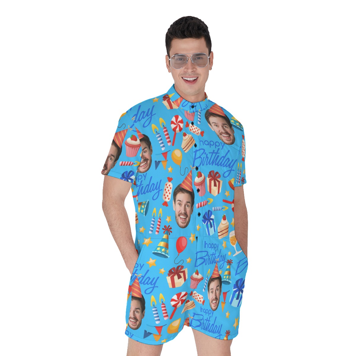 Custom Face Birthday Hawaiian Romper For Men - variant image 1