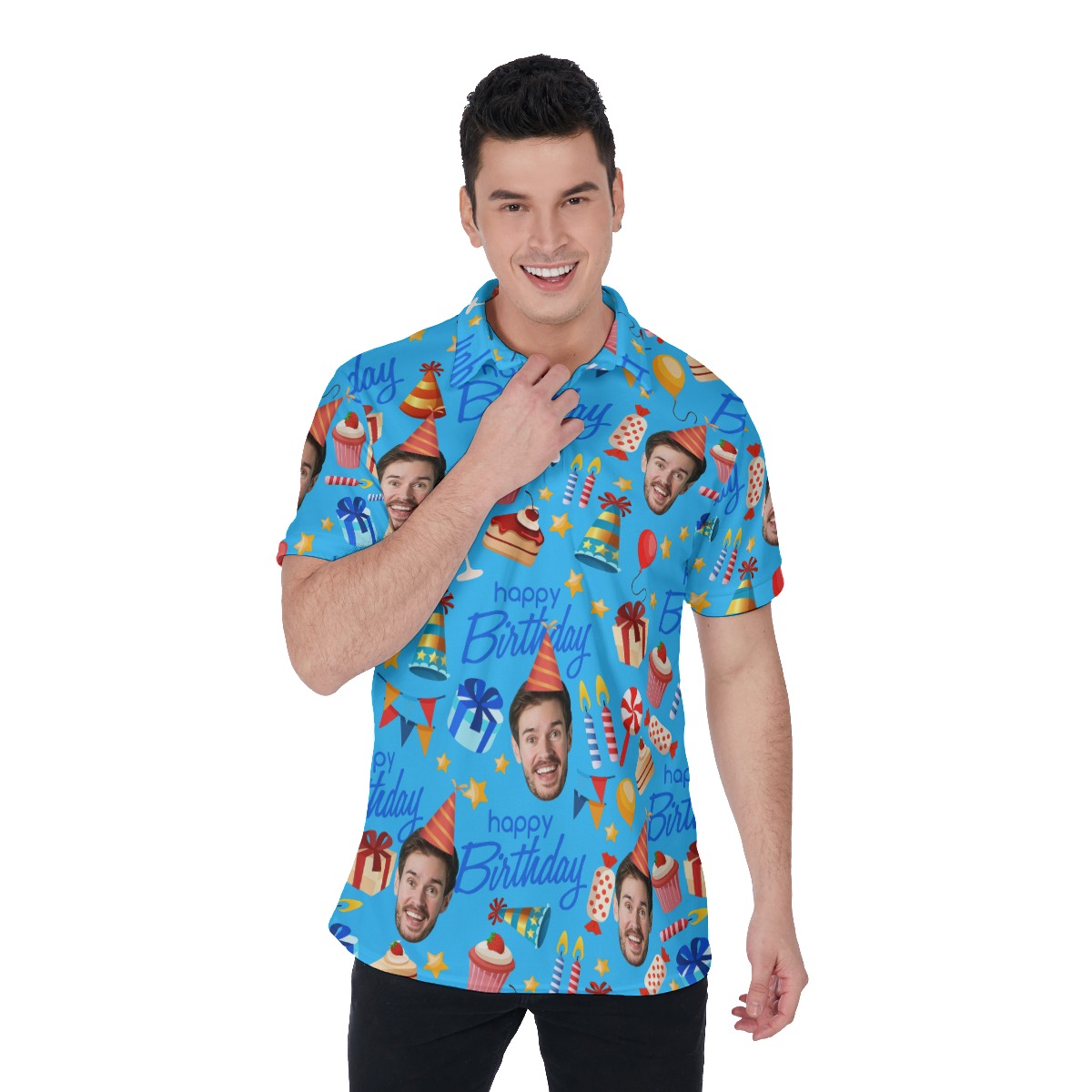 Custom Birthday Face Hawaiian Polo Shirt For Men - variant image 1